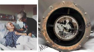 photo engraved on old compass