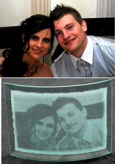 wedding photo etched onto glass